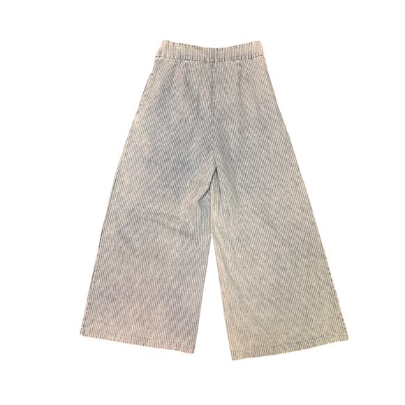 Play My Way Super Wide Leg Pleated Denim Jeans Pants Acid Wash Stripe NWT sz LG - Picture 7 of 11
